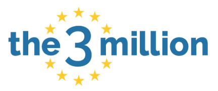 blue words imitating the EU logo saying the 3 million with eu style stars around the 3