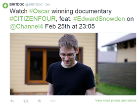 Britdoc Tweet promoting CITIZENFOUR