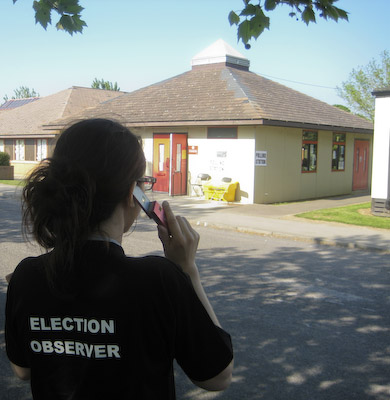 Becky at a polling station in Swindon