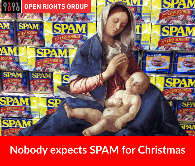 Mary and Christ with tins of spam, no one expects spam for Christmas