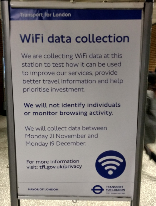 TfL WiFi data collection sign