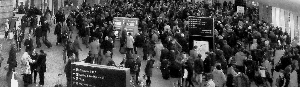 Crowds in a busy transit station