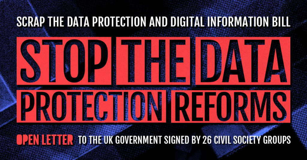 Graphical text that says 'Stop the data protection reforms'